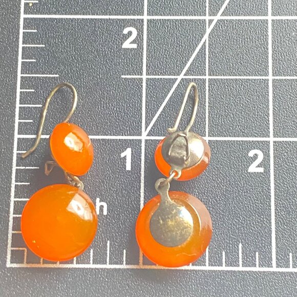 Vtg Baltic Amber Earrings Soviet 875 Silver USSR Hallmark Mid Century Hinge Back - Picture 7 of 16